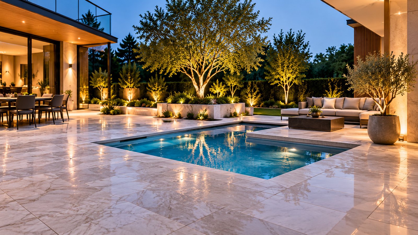 Outdoor paved terrace and landscaped entertaining area